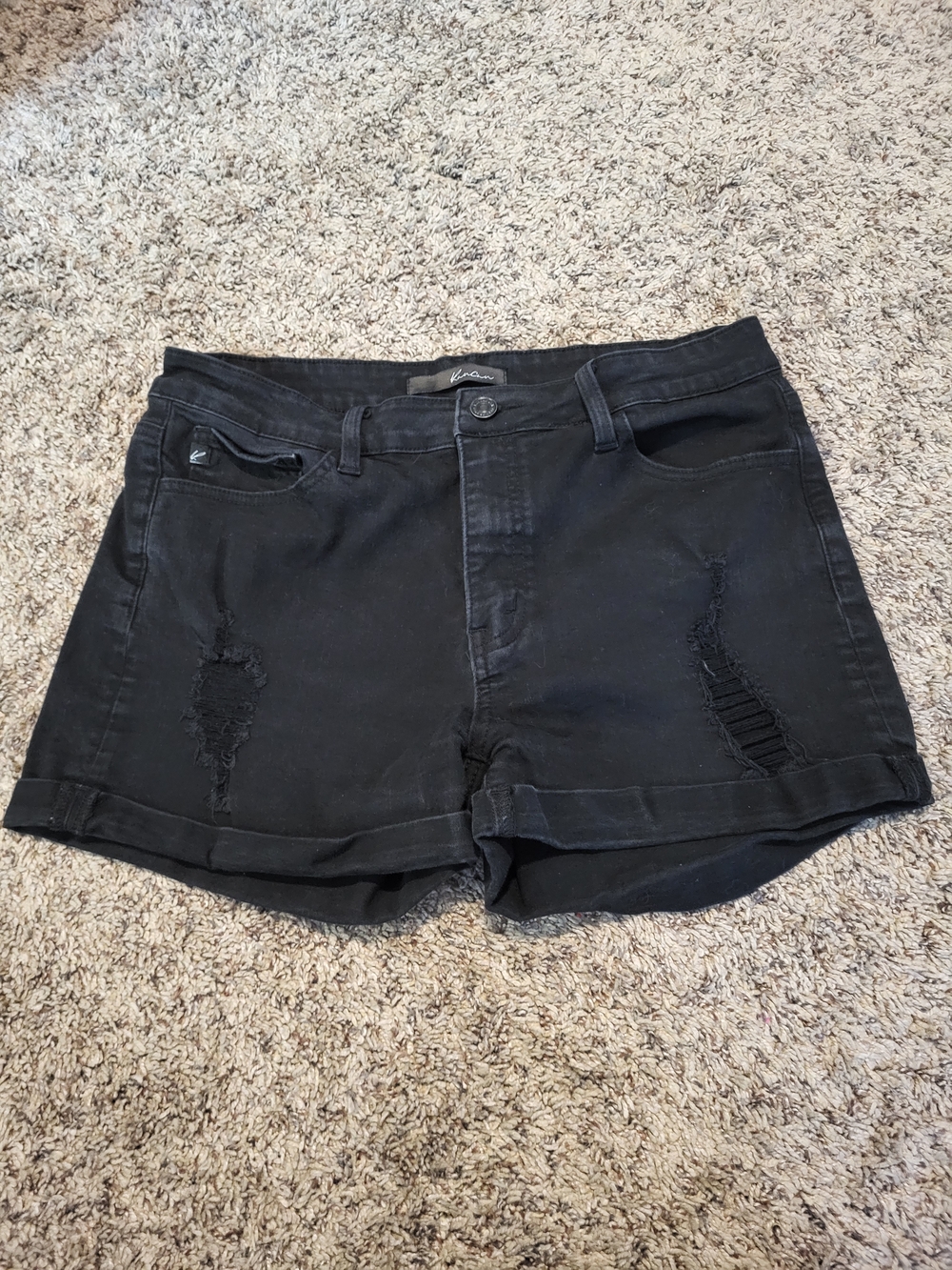 KanCan Black Distressed Cuffed Jean Shorts